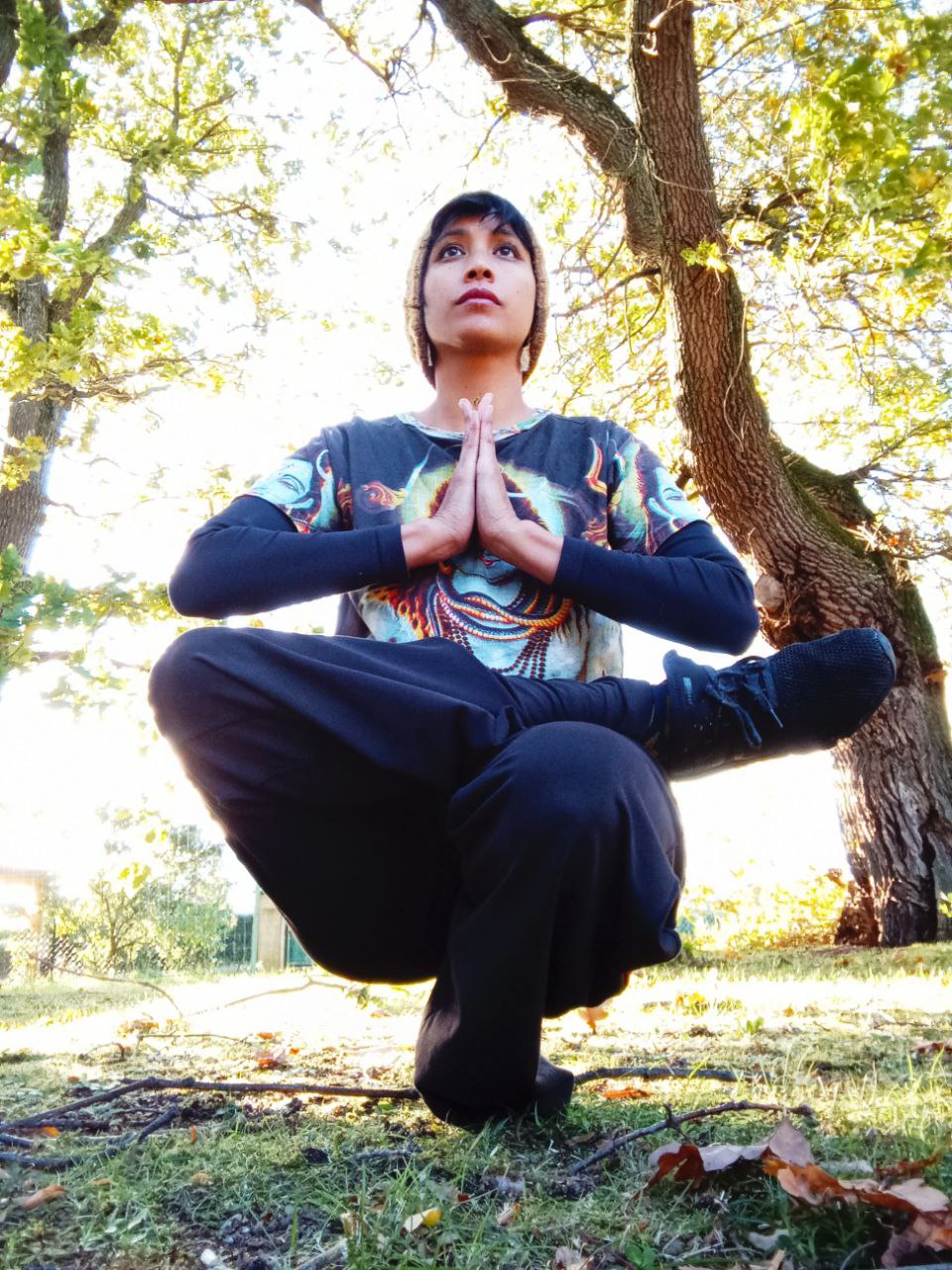 Pratique de yoga en extérieur sous un arbre